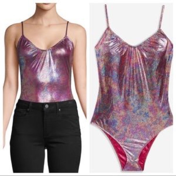 TOPSHOP Oil Slick Metallic Bodysuit Multicolor - Picture 3 of 17